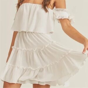 Anthropologie Mabel Rayna Off-Shoulder Tiered Mini Dress White Size XS XL (NWOT)